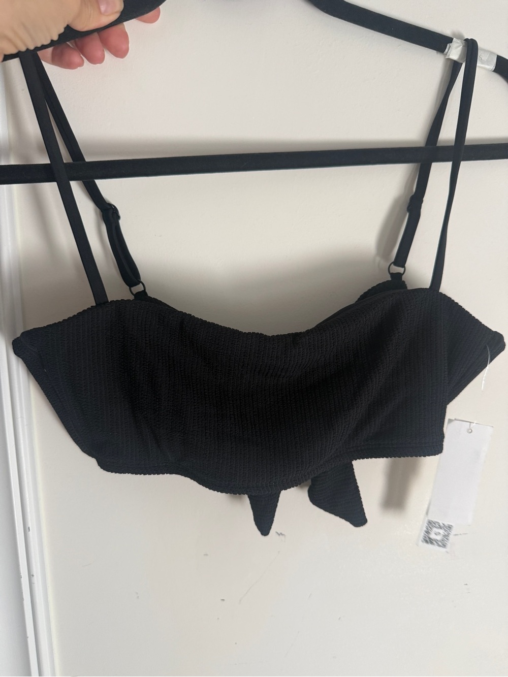 Sanctuary Rib Bandeau Swim Top Black Textured Bralette with Adjustable Straps S